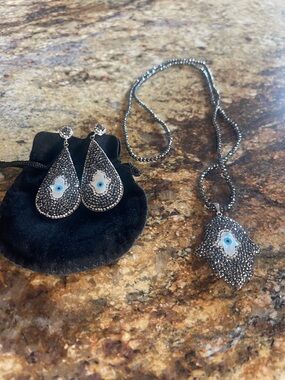 Black Hamsa Evil Eye Teardrop Earrings - Unbranded